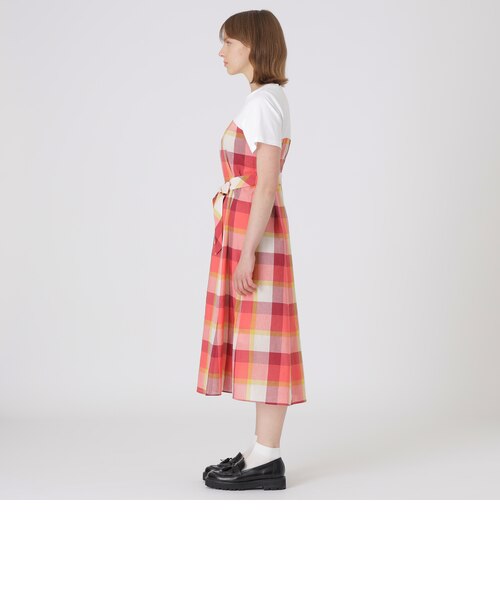 一部店舗限定】CBチェックコットンリネンドッキングドレス｜ブルー