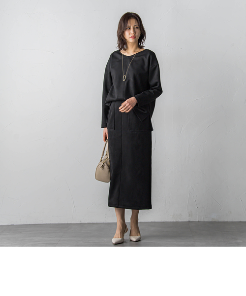 WEB限定】スエードVネックストレッチカットソー≪セットアップ対応