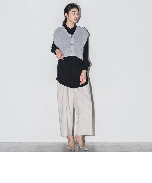 大きいサイズ】スマッシュリネンストライプタックワイドパンツ≪洗濯機