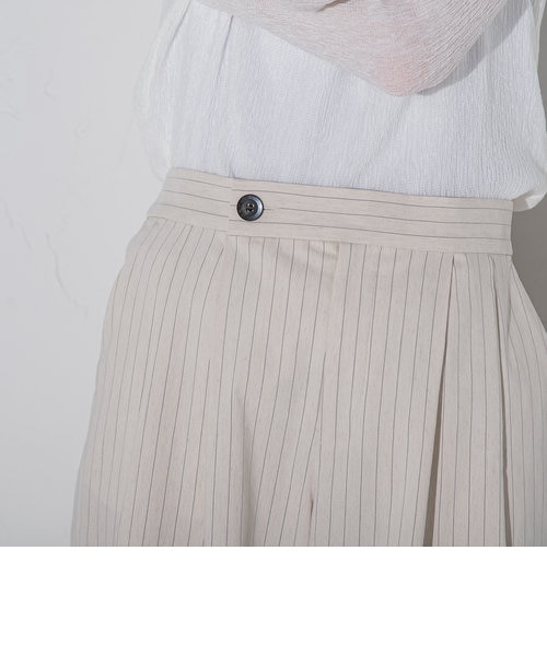 大きいサイズ】スマッシュリネンストライプタックワイドパンツ≪洗濯機