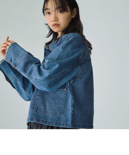 フラップポケットショートデニムブルゾン≪手洗い可能