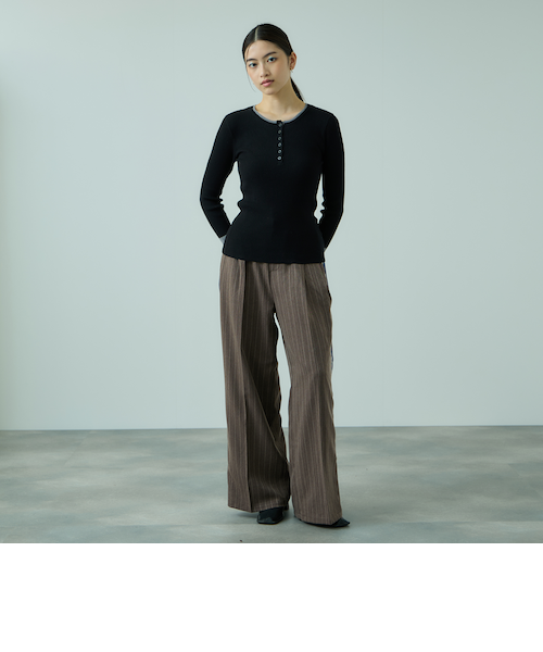 ストライプサイドラインワイドパンツ≪手洗い可能≫｜ビッキーの通販