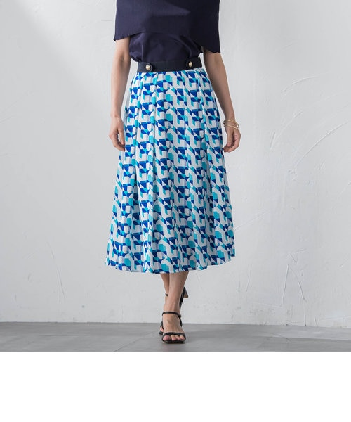 ジオメトリックスカート　ブルー　38サイズ ジオメトリックスカート≪セットアップ対応/洗濯機で洗える