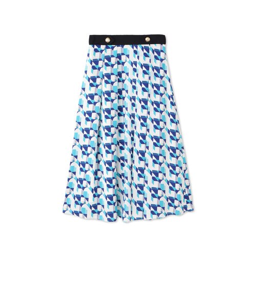 ジオメトリックスカート　ブルー　38サイズ オプティカルプリント タックスカート(スカート)｜AMACA(アマカ