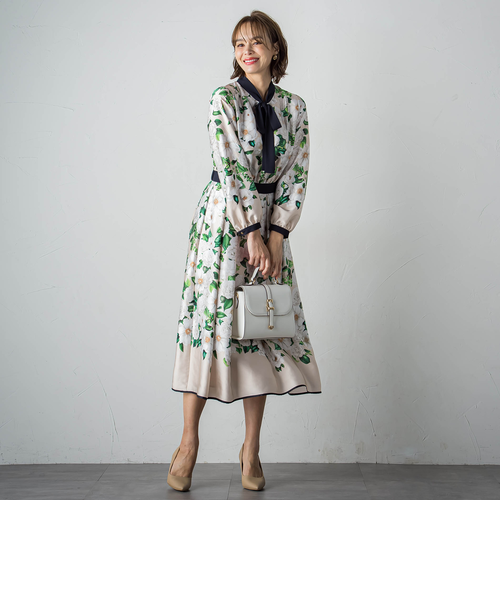 追加生産/話題の着用アイテム】カメリアプリントワンピース≪手洗い