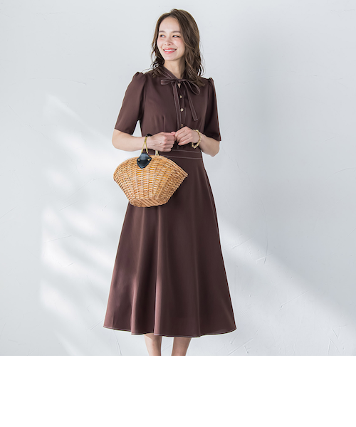 配色ステッチワンピース≪洗濯機で洗える≫｜ビアッジョブルーの