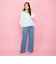 紐ベルト付デニムワイドパンツ≪手洗い可能≫