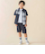 チェック＆無地切り替え半袖シャツ+ハーフパンツセットアップ(95~150cm)