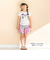 【お揃い】天竺花柄チェックパッチパフスリーブ半袖Tシャツ(80~130cm)