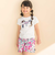 【お揃い】天竺花柄チェックパッチパフスリーブ半袖Tシャツ(80~130cm)