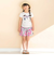 【お揃い】天竺花柄チェックパッチパフスリーブ半袖Tシャツ(80~130cm)