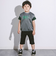 6分丈ロゴパッチワークリネン調ストレッチパンツ(110~160cm)