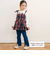【お揃い】チェックティアードキャミソール+フロントプリント長袖カットソー2点セット(90~130cm)