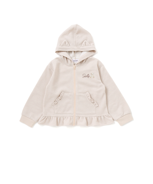 アニマルネコウサギ耳付きフード裾フリルフルジップパーカー(80