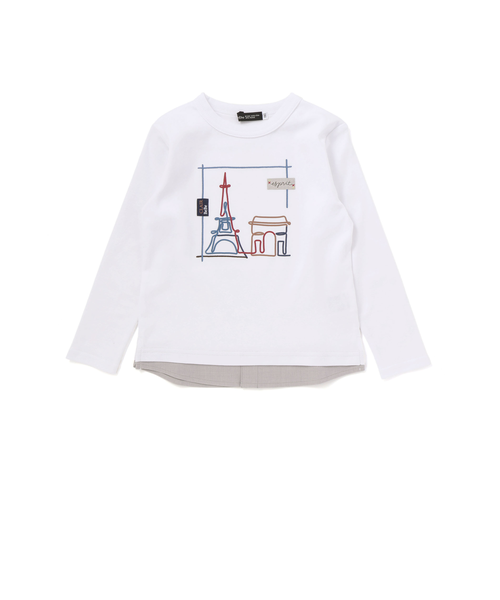 エッフェル塔プリントレイヤード風スムース長袖Tシャツ(90~150cm