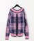 チェックシャギーニットトップ