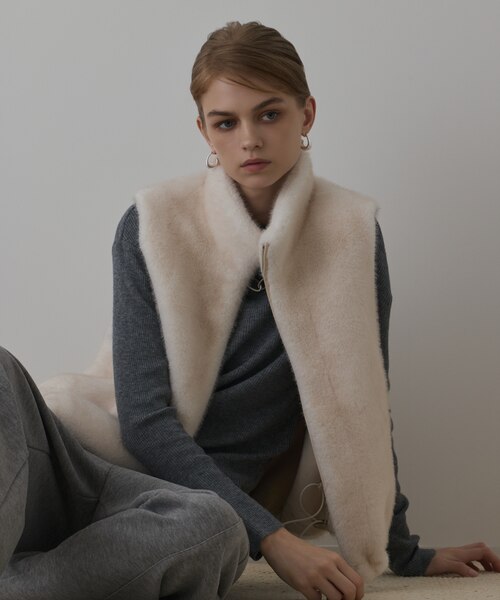 美品　ダイアグラムグレースコンチネンタル ウール　ロングベスト　ミンクファー フェイクミンクベスト / GRACE CONTINENTAL | GRACE CONTINENTAL