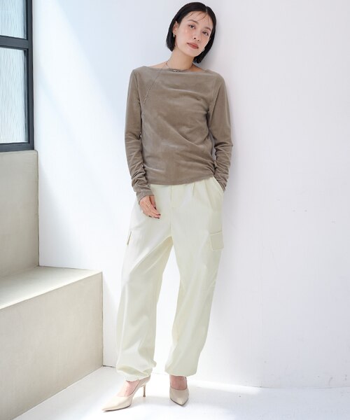 ollkyotoスクエア&ボートネック2wayベロアトップス ブラウン ur's tシャツ 2wayボートネックベロアトップス レディース