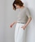袖口シアー5分袖リブニット