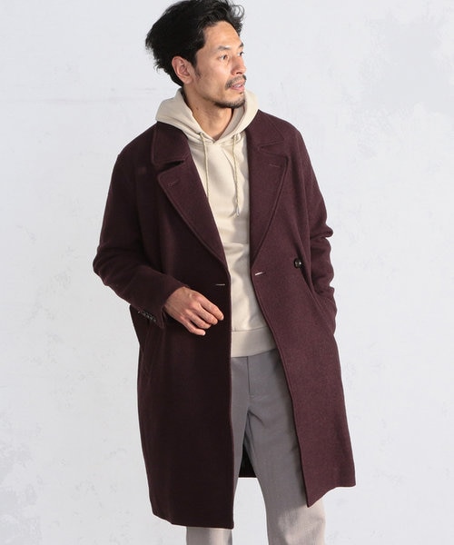 【美品】スリードッツ ウールジャージ素材 メンズ フード付きコート L グレー 美品】スリードッツ ウールジャージ素材 メンズ フード付き