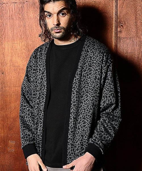 レオパード柄ダブルジャガードカーディガン
