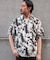水彩柄総柄プリントオープンカラー半袖シャツ