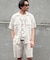 綿麻ストライプオープンカラー半袖シャツ