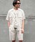 綿麻ストライプオープンカラー半袖シャツ
