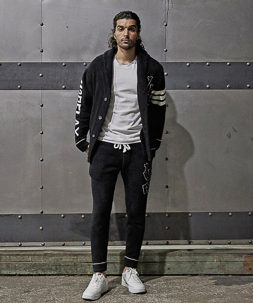 1PIU1UGUALE3 RELAX ×JUST PLAY】 SLEEVE LOGO KNIT CARDIGAN