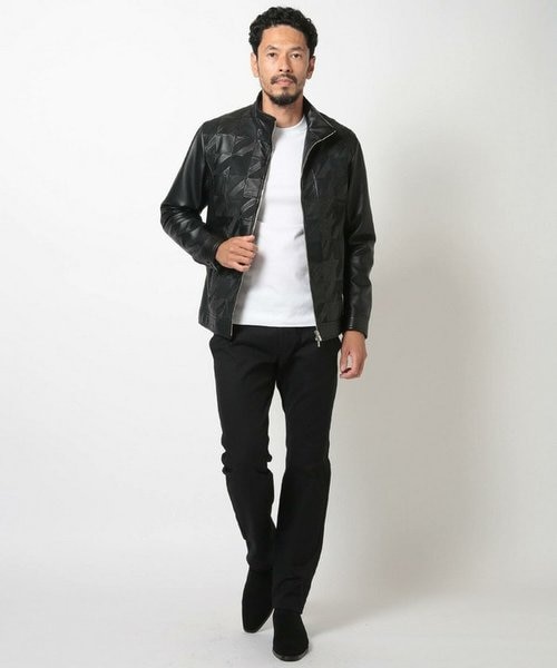 クロームタンニングレザー千鳥格子コンビジャケット｜メンズビギの通販