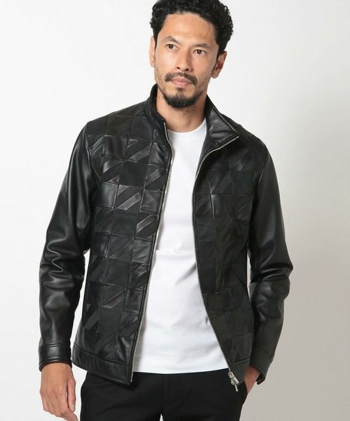 クロームタンニングレザー千鳥格子コンビジャケット｜メンズビギの通販