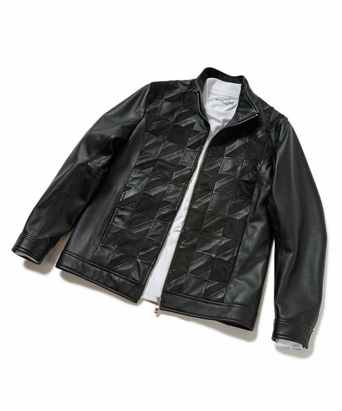 クロームタンニングレザー千鳥格子コンビジャケット｜メンズビギの通販