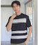 ニット切り替え ボーダー ポンチTシャツ