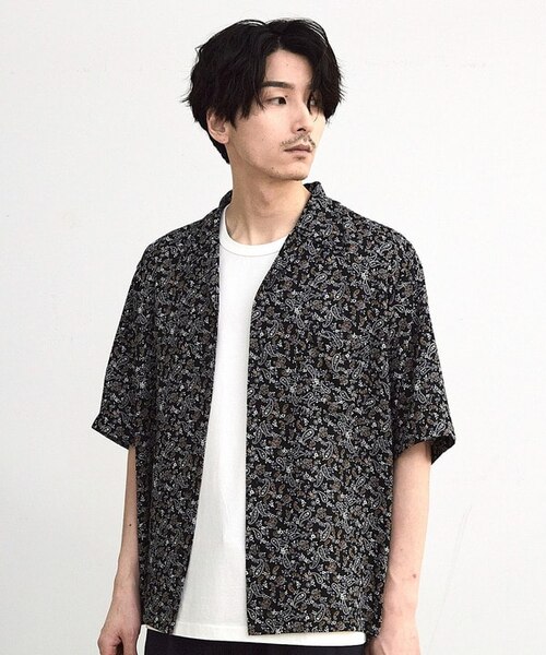 美品】ブラックアイパッチ 半袖開襟シャツ オープンカラー