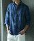 【WEB限定】インディゴ染めチェック柄リネン7分袖シャツ