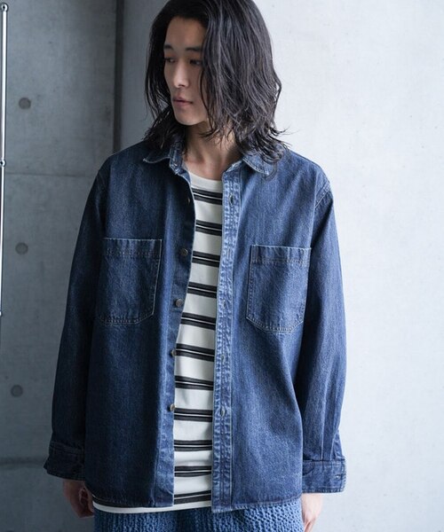 9ozスラブデニムワークシャツ｜メンズビギの通販｜&mall（アンドモール