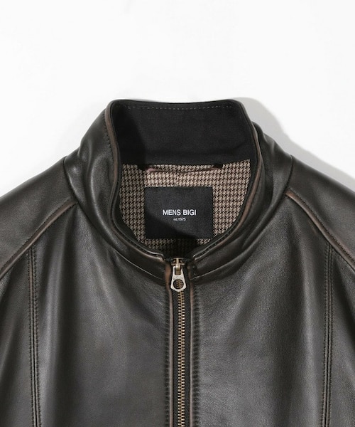 スタンドカラーシングルライダース シープレザージャケット