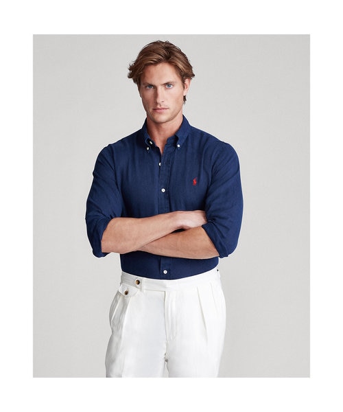 Ralph Lauren クラシックフィット リネン100% ライトブルー L Ralph Lauren クラシックフィット リネン100% ライトブルー L