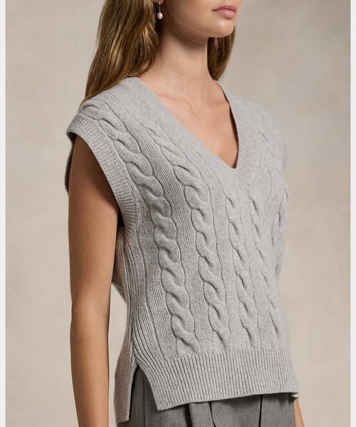 ケーブル ウールカシミヤ Vネック セーター ベスト｜ポロ ラルフ