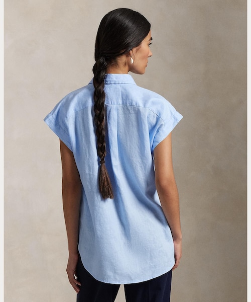 美品 ポロラルフローレン リネン ポップオーバー シャツ フレンチスリーブ S リネン ポップオーバー シャツ | POLO RALPH LAUREN WOMENS