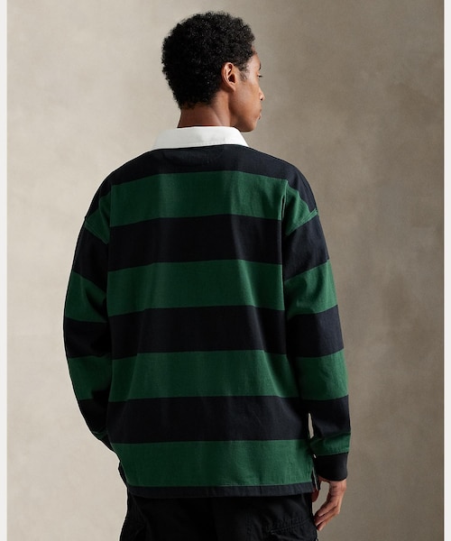 ビッグ フィット ストライプド ジャージー ラグビー シャツ｜ポロ