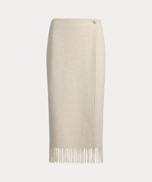 HGC-B432/RALPH LAUREN ひざ丈ラップスカート ヘリンボーン柄 フリンジ ヘリンボーン ラップ スカート｜ポロ ラルフ ローレンの通販