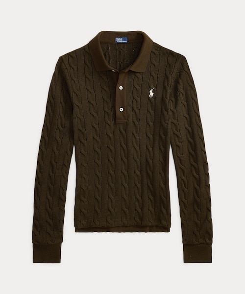 ケーブルニット コットン ロングスリーブ ポロシャツ｜ポロ ラルフ