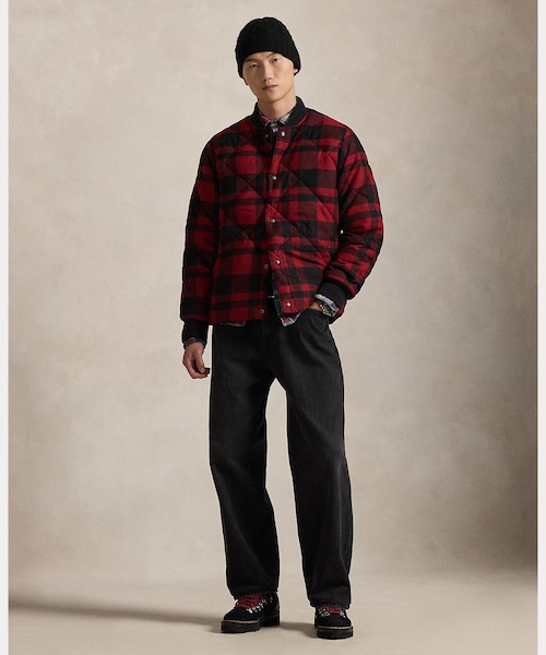 ラルフローレン赤✖️黒のチェックバッファローウールポンチョ