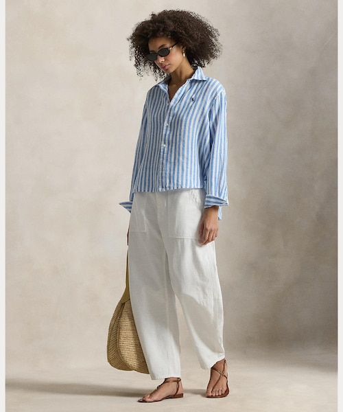 ワイド クロップド ギンガム リネン シャツ｜ポロ ラルフ ローレンの