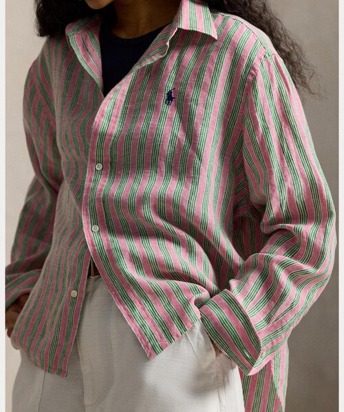 ワイド クロップド ギンガム リネン シャツ｜ポロ ラルフ ローレンの