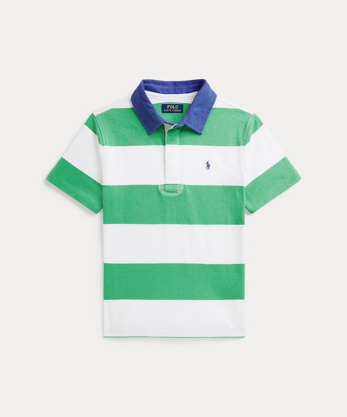 ボーイズ 8才～20才)ストライプド コットン ショートスリーブ ラグビー