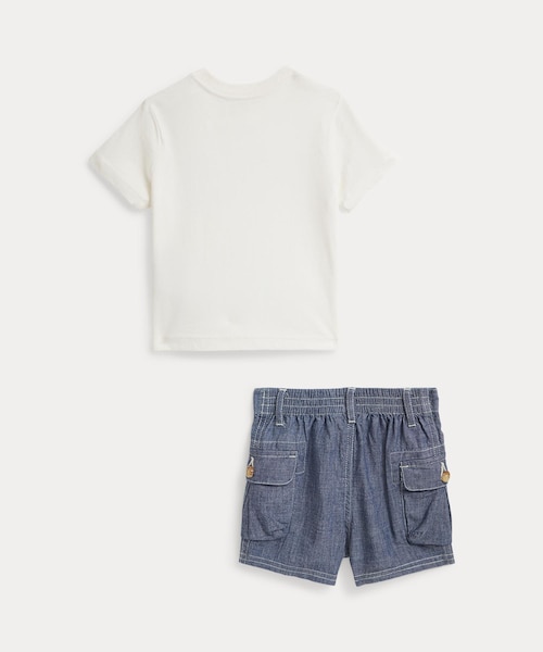 ベビー)ロゴ コットン Tシャツ & シャンブレー カーゴ ショートパンツ