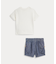 (ベビー)ロゴ コットン Tシャツ & シャンブレー カーゴ ショートパンツ
