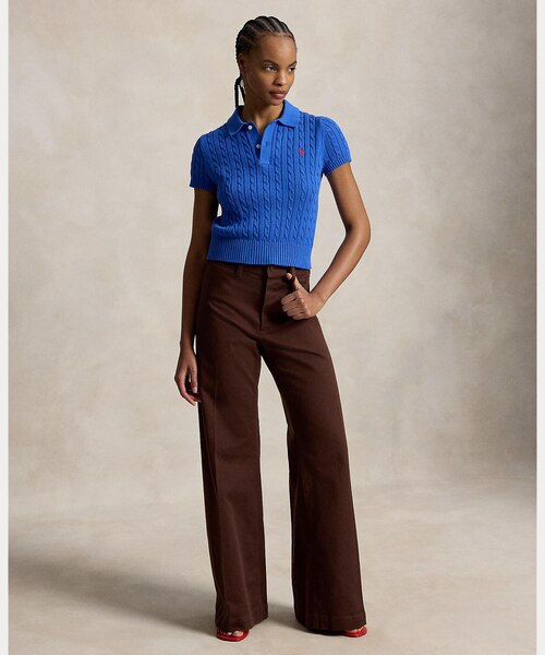  JEANSのクロップドケーブルニットポロシャツ RALPH LAUREN｜ケーブルニット コットン クロップド ポロシャツ